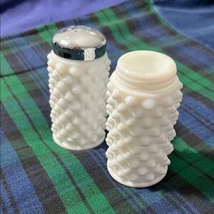 Vintage White Hobnail Glass Salt and Pepper Shakers